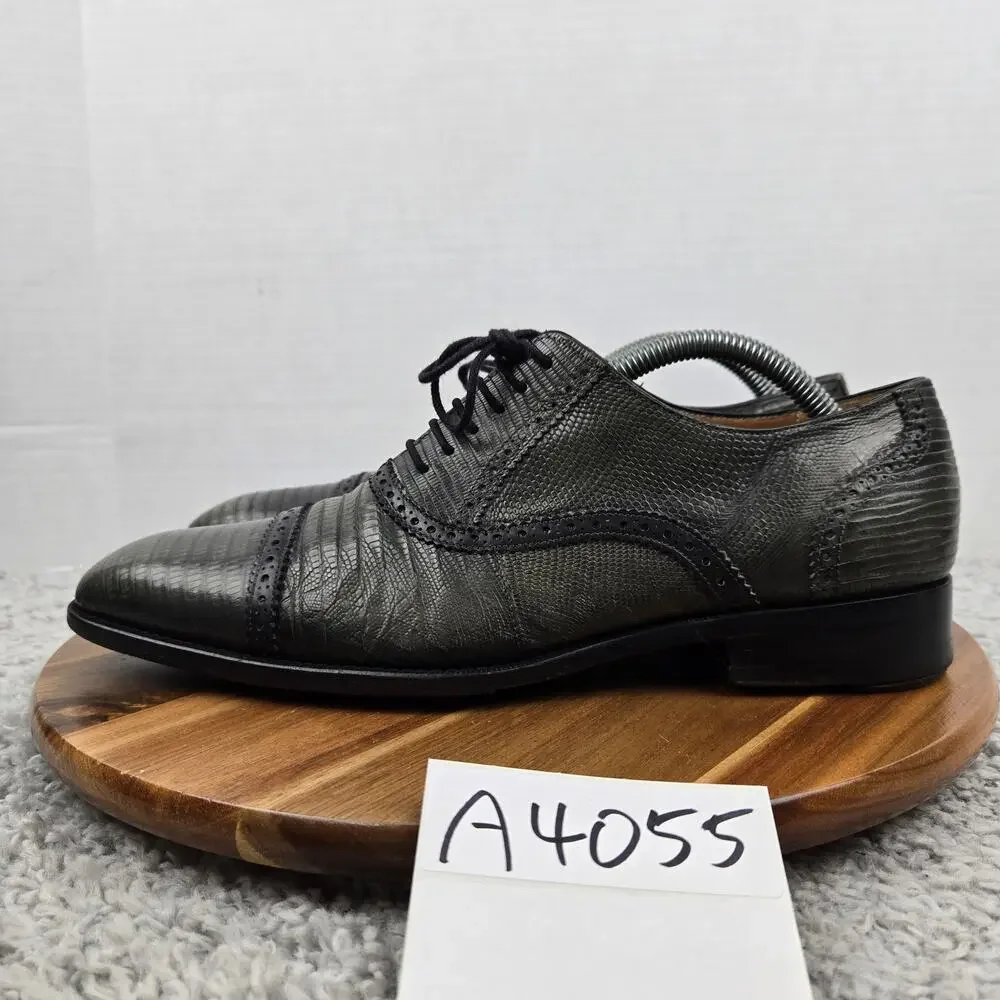 Mezlan Custom Mens 8M Bella Green Lizard Skin Cap Toe Brogue Oxford Dress Shoe